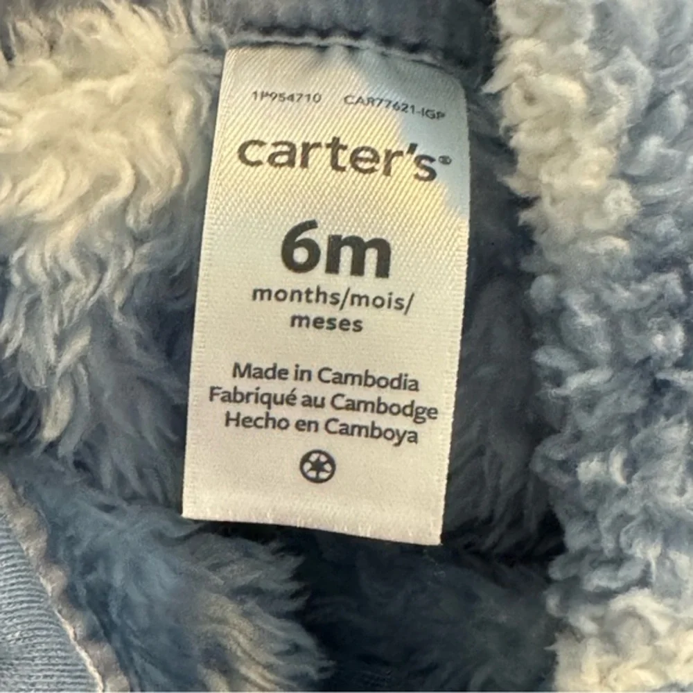 Carters‎ Baby 6 Months Hooded Sherpa Bunting Pram Blue Plaid Zipper Closure